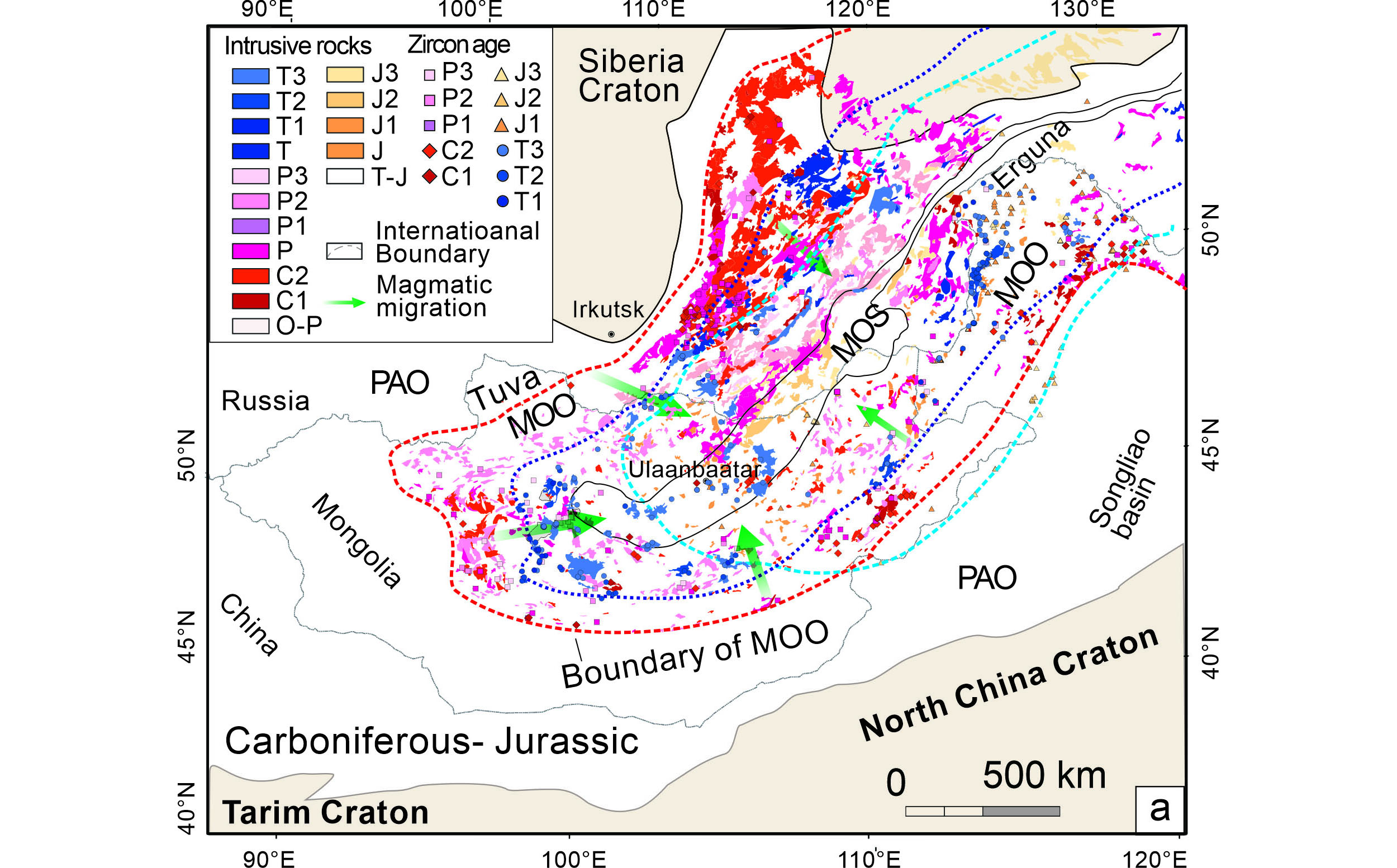 Map of Magmatic rocks in Mongol-Okhotsk belt (C-J)