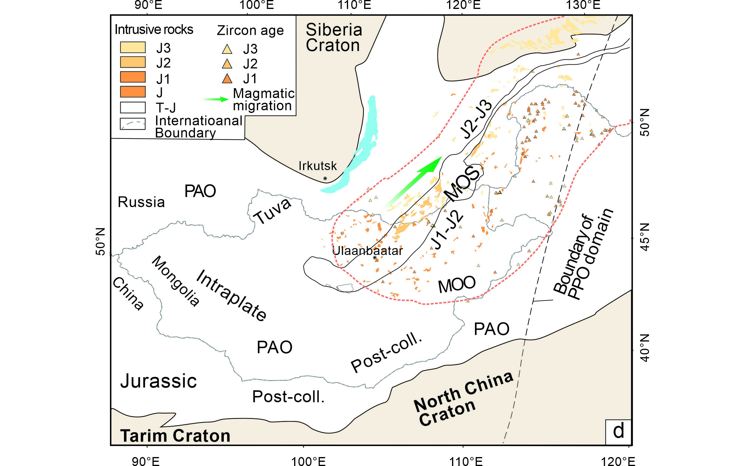 Map of Magmatic rocks in Mongol-Okhotsk belt（J）