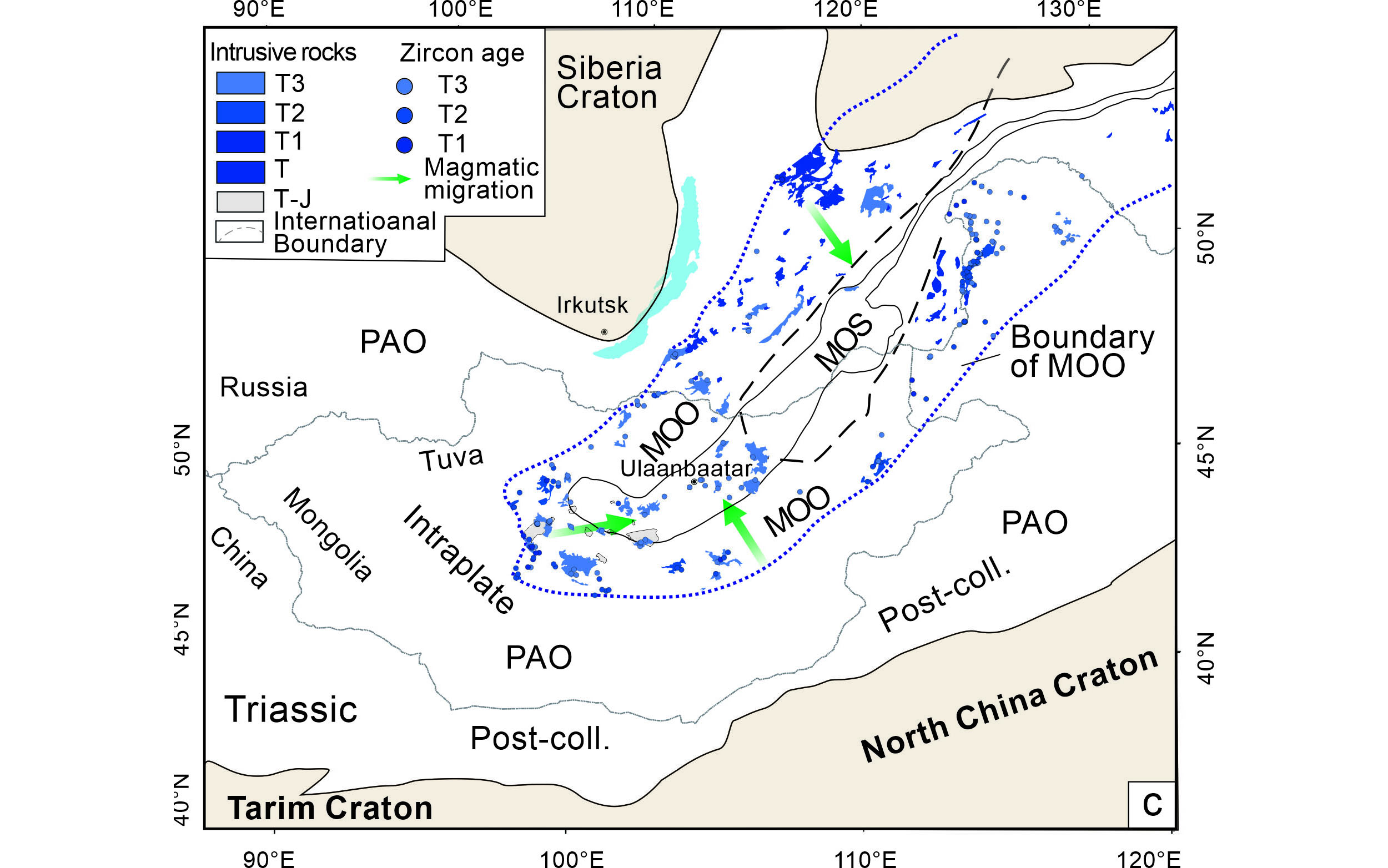 Map of Magmatic rocks in Mongol-Okhotsk belt（T）