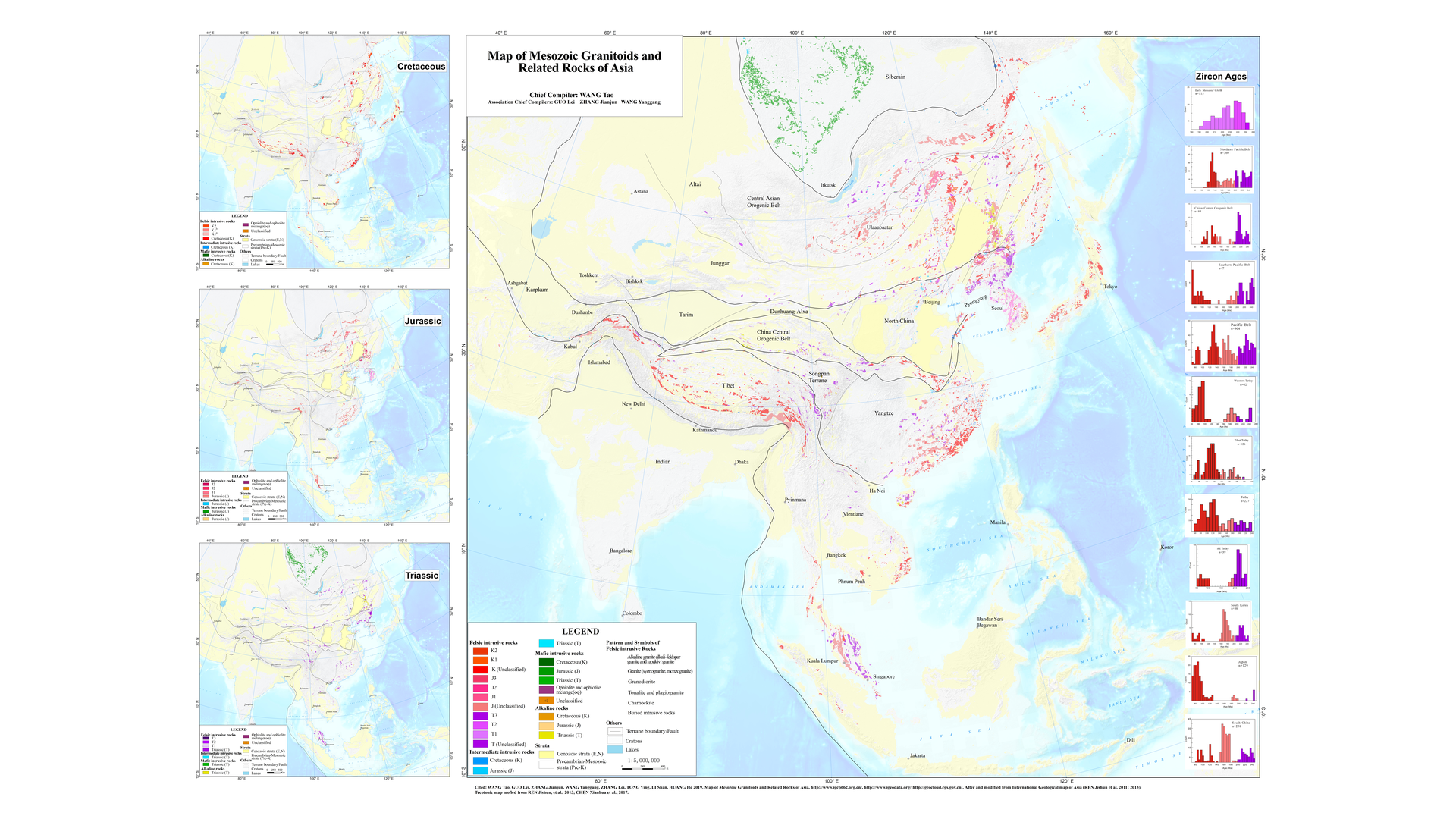 Map of Mesozoic granitoids and related rocks of Asia