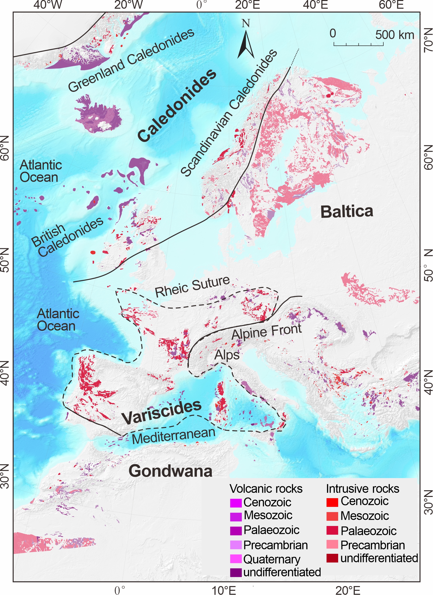 Magmatic Map of Caledonides and Variscides 